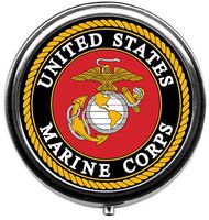 Eareeco - US Marine Corps Round Pill Case/Pill Box/Pill Case/Case- Three-Compartment Pill Box/Pill Case