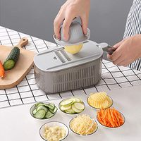Multifunction Magic Rotate Vegetable Cutter with Drain Basket - New Veggie Mandoline Slicer Grater Shredder - Tomato Dicer Fruit Chopper Peeler Kitchen Tool Set (Gray)