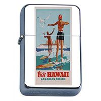 Visit Hawaii Flip Top Dual Torch Em1 Smoking Cigarette Silver Refillable Dual Flame