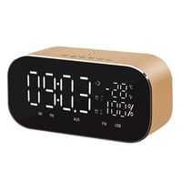 Mini Speaker, Portable Stereo Bass Speaker 32 Feet Receiving Range Support TF Card Audio Alarm Clock Temperature LCD Display FM Radio Bluetooth MP3 Music Player for College Students (Gold) Boens