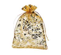 Riverer 100 pcs Gold Roses Pattern Organza Gift Bags, 13x18cm (5.1x7.1 Inches)