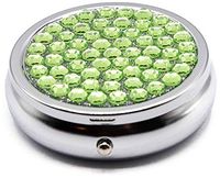 Peridot Rhinestones - Pocket Purse Portable Travel Pill Box & Medicine Organizer (3 Compartments)