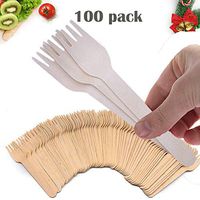 6.5" Disposable Wooden Forks - Natural Birch Wood, Biodegradable, Compostable and Eco-Friendly Cutlery For Parties, Events, College, Kitchen & Home - 100 Pack