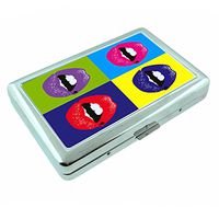 Pop Art Pop Icon Lips S4 Silver Cigarette Case Metal Wallet Id Holder 4" X 2.75" RFID Protection