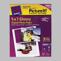 Avery 53265 5inx7in 12-Sheet Glossy Finish Photo Paper with Microsoft Picture-It Express Software