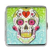 Hard Box Cigarette Wallet Carrying Case for 100 mm Cigarettes, Cash & Cards - Sugar Skull