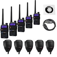 BaoFeng 5 Pack UV-5RTP 8W Dual Band Two Way Radio (High Power Version of UV-5R) with 5 Remote Speakers + 1 Programming Cable
