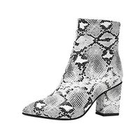 SUGEER Fashion Women's Pointed Toe High-Heeled Snake Print Zipper Shoes Large Size Boot Vintage Women's Snake Print