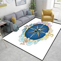 Compass Gingham Bath Mat 3D Digital Printing Mat, Stylized Compass Navigation Theme Orientation Showing North South East West, Easy Maintenance Area Rug Living Room Bedroom Carpet(2.5'x 9')