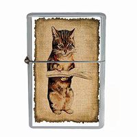 Perfection In Style Wind Proof Dual Torch Refillable Lighter Vintage Cat Design 018