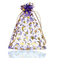 Housweety 25PCs 13cm x18cm Purple Moon&Star Organza Gift Bags Pouches Wedding/Christmas