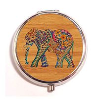 Friending Wooden Elephant Floral Drawing Custom Classic Round Pill Box Pill Case Medicine Organizers or Purse Design