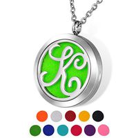 HOUSWEETY Aromatherapy Essential Oil Diffuser Necklace-Stainless Steel Locket Pendant,11 Refill Pads Letter K