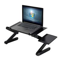 Portable Folding Table with Fan & Mouse 360° Rotation Laptop Desk Stand Table Adjustable Aluminum Notebook Light Weight Ergonomic TV Bed Lap Tray Stand Up Sitting