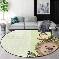 RUGSMAT Mushroom Modern Washable Round Bath Mat,Cute Hedgehog Chevron Stripes Pattern Spiky Animal Wildlife Cartoon Design Non-Slip Bathroom Soft Floor Mat Home Decor,Diameter-55 Inch