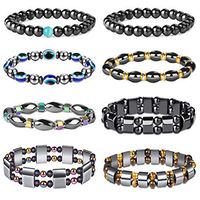 Subiceto 8 Pieces Magnetic Hematite Bracelets for Men Women 8mm Tiger Eye Stone Beads Elastic Bracelet Set Natural Stone Bracelet Bangle