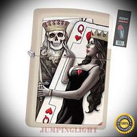 29393 King & Queen of Hearts Cream Finish Full Size Lighter with Flint Pack - Premium Lighter Fluid (Comes Unfilled) - Made in USA!