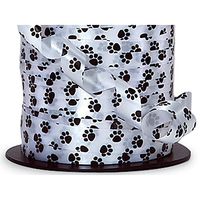Black Paw Prints On White Curling Ribbon - 3/8in. Wide - 250 Yards