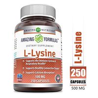 Amazing Nutrition Amazing Formulas L-Lysine - 500mg Amino Acid Vitamin Capsules - Commonly Used for Cold Sores, Immune Support, Respiratory Health & More (250 Caspules)