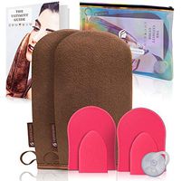 Ultimitt Double Self Tanning Applicator Mitts Set: Reusable Streak-Free Bronzing Sunless Tan Application Gloves. Indoor Fake Skin Bake Tan Microfiber Cloths with Holographic Bag