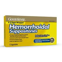 GoodSense Hemorrhoidal Suppositories, Prompt Soothing Relief from Painful Burning, Itching, and Discomfort of Hemorrhoids, 12 Count