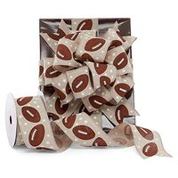 Footballs and Stars Linen Wired Ribbon - 2 1/2 inches Wide - 10 Yards