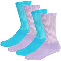 +MD Women's Non-Binding Bamboo Diabetic Socks 4 Pack Circulatory Full Cushion Crew Socks Aqua/Lilac,Shoe Size 5-10