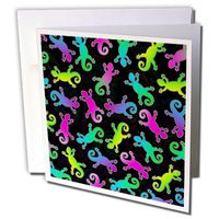 3dRose Neon Lizard and Leaf Pattern - Greeting Cards, 6 x 6 inches, set of 6 (gc_165915_1)