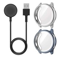 MoKo Charger Compatible with Samsung Galaxy Watch Active 40MM SM-R500, Replacement Charging Cable with 2-Pack TPU Protective Case for Galaxy Watch Active - Gunmetal & Silver