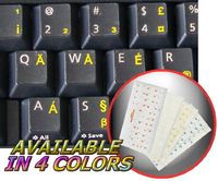 ENGLISH US INTERNATIONAL KEYBOARD STICKERS WITH YELLOW LETTERING TRANSPARENT BACKGROUND