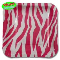Hot Pink Coordinating Classics Zebra Print Square Paper Lunch Plates 8ct