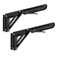 Sumnacon Sturdy Folding Shelf Brackets - Heavy Duty Metal Triangle Table Bench Folding Shelf Bracket 10 Inch, 2 Pcs Folding Shelf Hinge Wall Mounted, Max Load 132lb (Black)