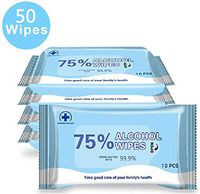 Tephea 75% Alcohol Portable Wet Wipes, Disinfection Wipes 99.99% Sanitization Cleaning (5pack,50 Pieces)