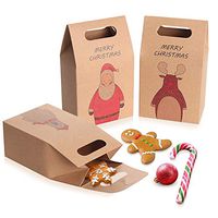 Coogam 1 Dozen Brown Kraft Paper Christmas Treat Bag - Snack Cookies Candy Box - Santa Claus Xmas Gift Bag Wrap Tapered Tote Present Care Packaging for Party Favor Cake Holiday New Year Decoration