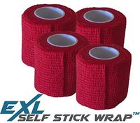 Self-Stick Wrap (4-Pack) - Variety of Colors - Flexible Non-Stick, Pressure Wrap Gauze Bandage - Latex-Free - Large Rolls (15 feet Long and 2 inches Wide) (Red)