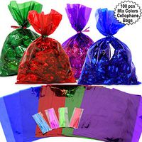 Cellophane Bags 100 pcs Mix Colors (6 Inch x 9 Inch) | Colorful Cello Treat Bags with Twist Ties | 2.5 Mil Quality Cellophane Treat Bags | Transparent Color 6x9 Inch Bags | by Anapoliz