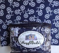 'NUGGLEBUDDY Microwaveable Moist Heat & Aromatherapy Organic Rice Pack. Bicycles on Cozy, Navy Flannel Fabric. UNSCENTED.