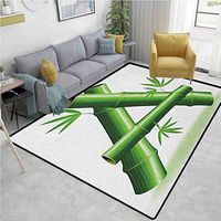 Letter A Flowers Door Mat Outdoor Waterproof, Green Bamboo Style Font First Letter of the Alphabet Nature Inspired Illustration, Fashionable High Class Living Dinning Room(5'x 8') Green White