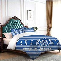 dsdsgog Warm and Cozy Ahoy Its a Boy,Baby Shower New Birth Announcement Marine Wheel Striped Backdrop,Light Blue Blue White 70x86 inch Three-Piece Bed Sheet Set