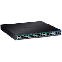 TRENDnet 52-Port Gigabit Web Smart PoE+ Switch, Black, 48 Gigabit PoE+ Ports, 4 Shared Gigabit Ports (RJ-45 or SFP), VLAN, QoS, LACP, IPv6, Lifetime Protection, TPE-5240WS