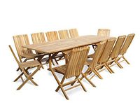 Windsor's Premium Grade A Teak 108"x39" Rectangular Double Extension Table w/12 Java Folding Chairs w/Lumbar Support Back, 5 Yr Wrty, World's Best Outdoor Furniture! Teak Lasts A Lifetime!