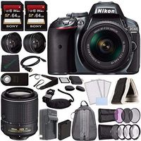 Nikon D5300 DSLR Camera with 18-55mm Lens (Grey) + Nikon AF-S DX NIKKOR 55-200mm f/4-5.6G ED VR II Lens + Battery + Charger + Sony 64GB Card + HDMI + Backpack Case + Remote Bundle