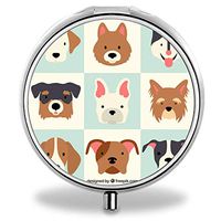 FEEDIY Round Bronze Pill Box Pocket Medicine Tablet Holder Organizer Pill Decoration Case Wallet - Cartoon Cute Dogs Pattern-2