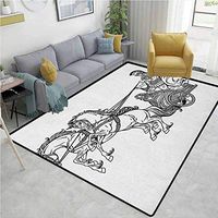 YucouHome Toga Party Moon & Stars Area Rug Anti Slip, Roman Warrior in a Chariot Pulled by Two Horses Historic Carriage Monochrome, Fashionable High Class Living Bedroom Rugs(2'x 3') Black White