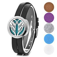 Garden Charms Wing Diffuser Locket Stainless Steel Aromatherapy Essential Oil Diffuser Locket Jewelry 30mm Stainless Steel with Free Pads (E)