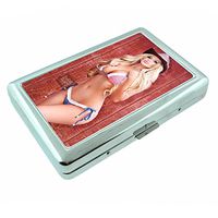 Country Pin Up Girls USA S31 Silver Cigarette Case Metal Wallet Id Holder King & 100's 4" X 2.75" RFID Protection