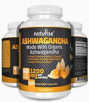 Ashwagandha Capsules (Made with USDA Organic Ashwaganda Powder) 120 Ashwagandha Pills, 1200mg High Potency, 60-Day Supply, Non-GMO, Vegan, Natural Anxiety Relief Support, Adrenal Support, Mood Boost