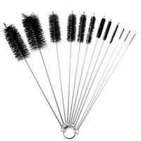 Nylon Tube Brush,9.8 Inch 12 Pieces Pipe Tube Brush Set,for Cleaning Drinking Straws Glasses Keyboards Jewelry BottleTube Jar Narrow Containers Cleaning Sink Drinking Straws Cup Tool (Black)