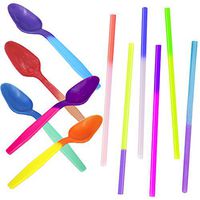 Color Changing Plastic Spoons And Straws Combo Pack, Party Favorites Changes Color When Cold Birthday Parties, Reusable Recyclable Eco Friendly Full Size (30)