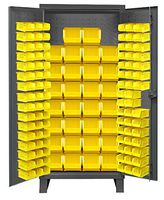 Durham HDC36-126PB240-95 Lockable Cabinet with 126 Yellow Hook-On Bins, 36" Wide, 12 Gauge
